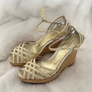 Bebe Vintage Wedge Sandals 7.5 White Strappy Grad 90s Y2K